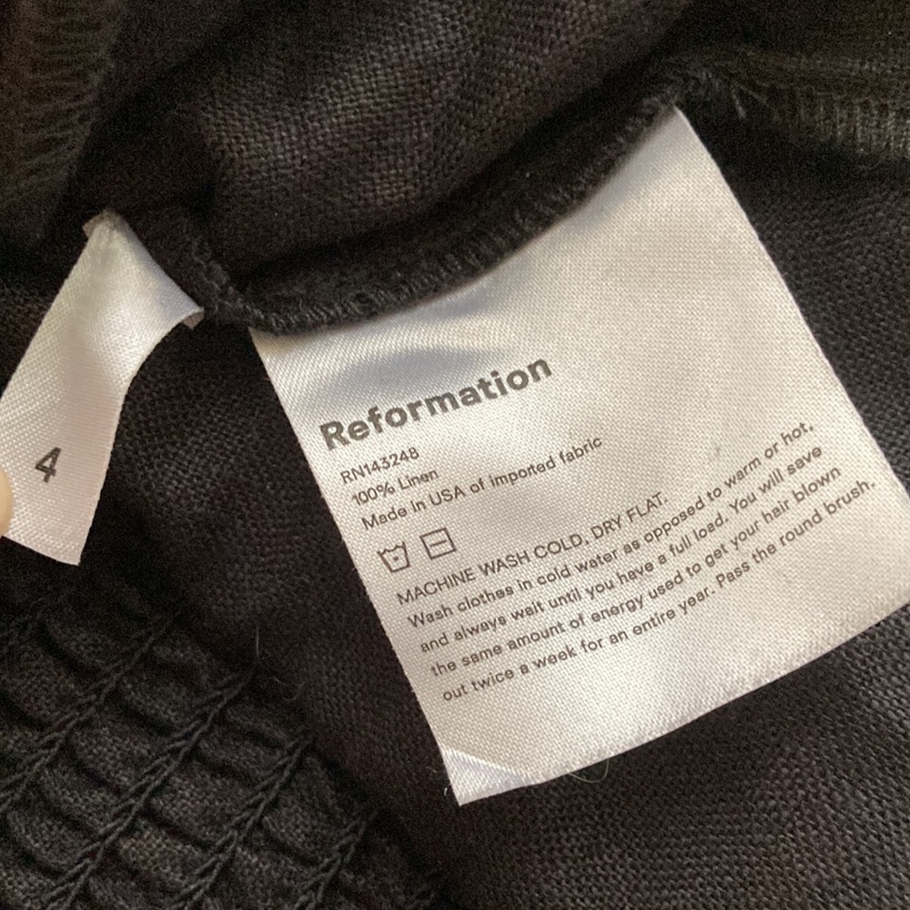 Reformation Hogan Long Sleeve Linen Top Black Size 4 - Picture 6 of 8